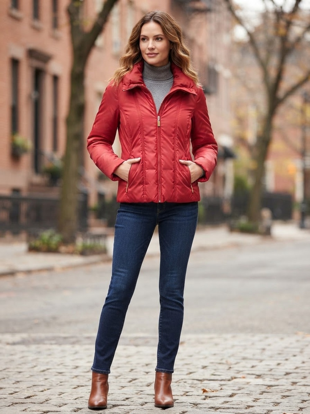 Ellen Tracy Red Quilted Packable Puffer Jacket